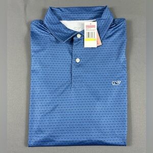 Vineyard Vines Golf Shirt Polo Whale Dot Micro Print Medium Wave Blue Polyester